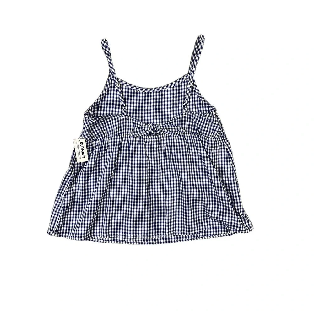 Old Navy Top‎ Youth Girls Gingham Spaghetti Straps Blue White Summer Picnic LG